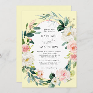 Blush Pink and Yellow Watercolor Floral Wedding Invitation