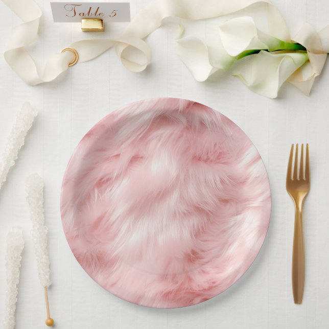Blush Pink Animal Fur Paper Plate (Wedding)