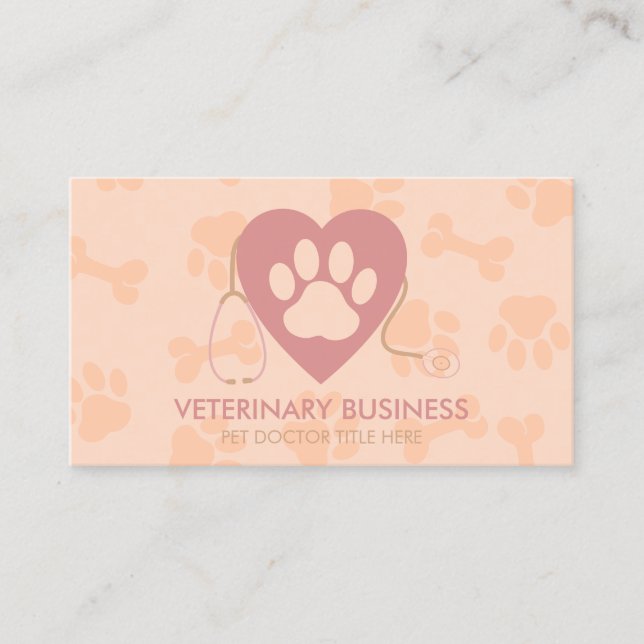 Blush Pink Animal Health Pet Sitting Heart Paw Business Card (Front)