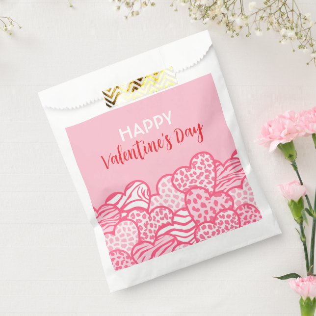 Blush Pink Animal Print Heart Valentines Day Party Favour Bag (Sealed)