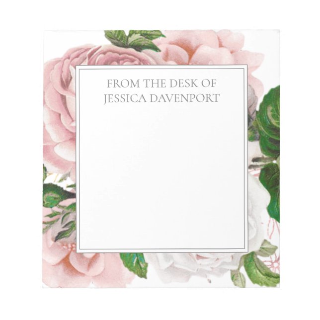 Blush Pink Antique Floral From Desk of Notepad (Front)
