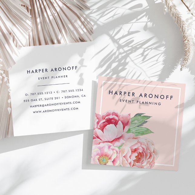 Blush Pink Antique Peony Square Business Card (Creator Uploaded)