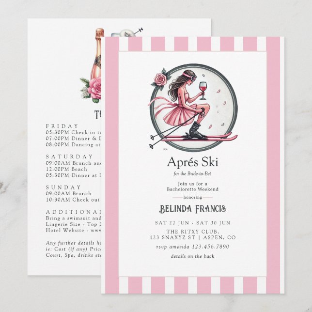 Blush Pink Après Ski Bachelorette Weekend Invitation (Front/Back)