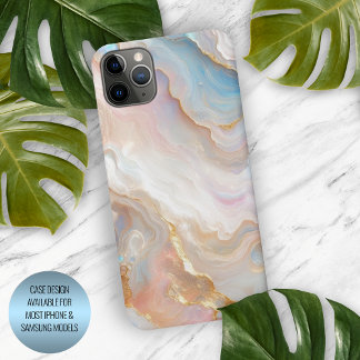Blush Pink Aqua Blue Gold White Marble Art Pattern iPhone 15 Pro Max Case