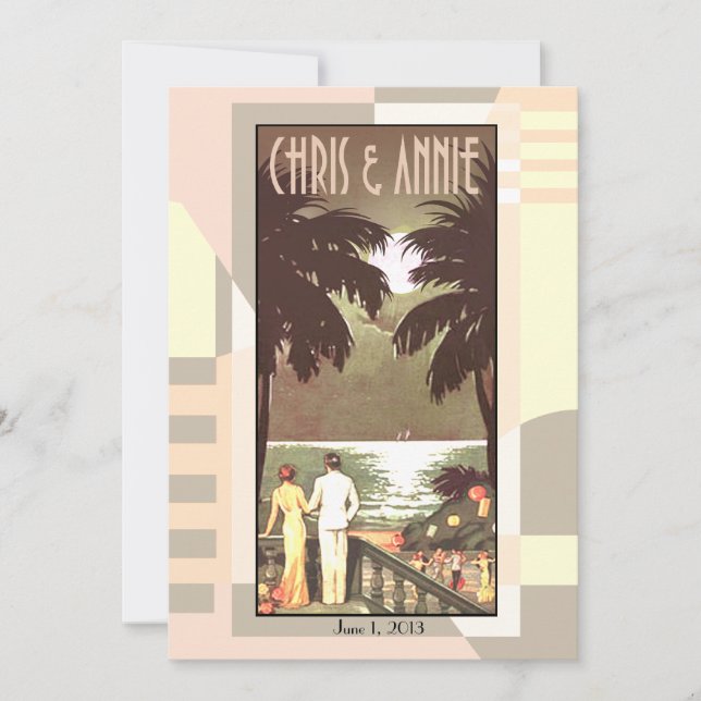 Blush Pink Art Deco Vintage Beach Wedding Invitation (Front)