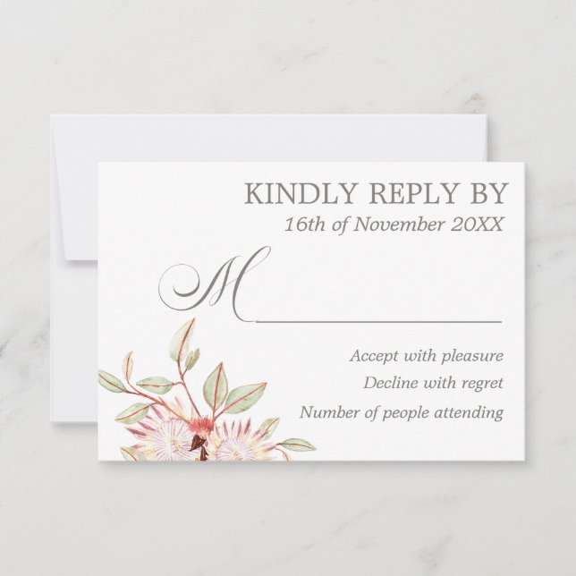 Blush Pink Australian Flowers Wedding RSVP Card (Front)