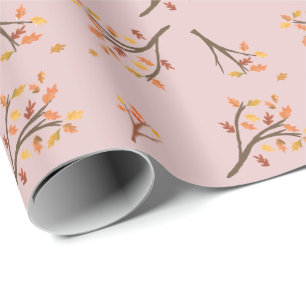 Blush Pink Autumn Branch Leaves Fall  Wrapping Paper