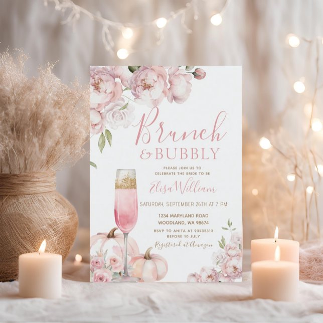 Blush Pink Autumn Brunch & Bubbly Bridal Shower Invitation (Creator Uploaded)
