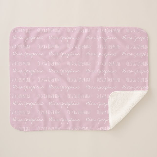 Blush pink Baby Girl Blanket Custom name repeated (Front (Horizontal))