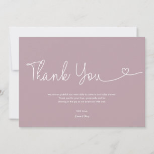 Blush Pink Baby Girl Shower Script Heart  Thank You Card