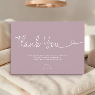 Blush Pink Baby Girl Shower Script Heart Thank You Card