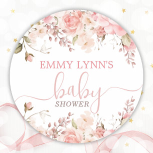Blush Pink Baby In Bloom Baby Shower Classic Round Sticker