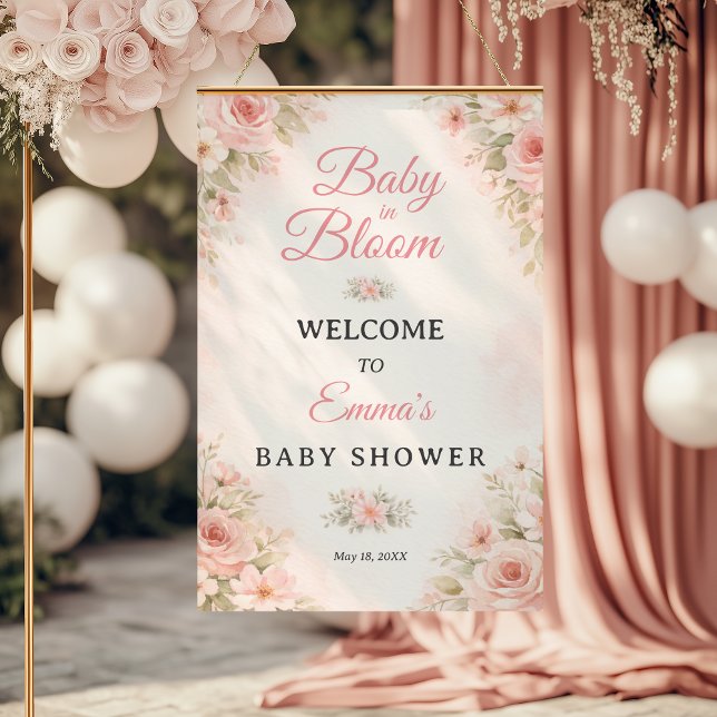 Blush Pink Baby in Bloom Floral Welcome Poster (Creator Uploaded)