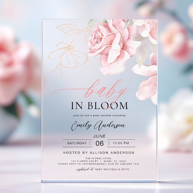 Blush Pink Baby in Bloom Shower Floral Girl Acrylic Invitations (Creator Uploaded)