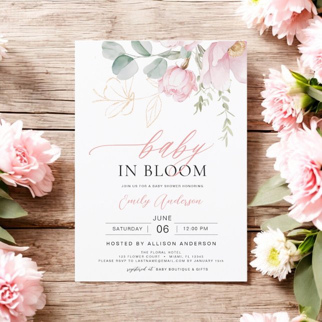 Blush Pink Baby in Bloom Shower Floral Girl Invitation (Creator Uploaded)