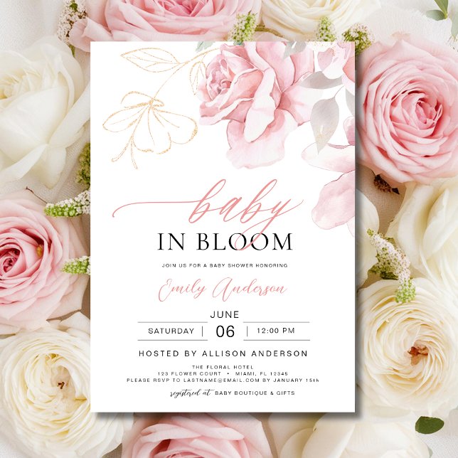 Blush Pink Baby in Bloom Shower Floral Girl Invitation (Creator Uploaded)