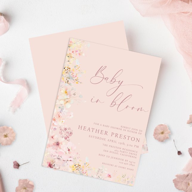 Blush Pink Baby In Bloom Wildflower QR Baby Shower Invitation (Creator Uploaded)
