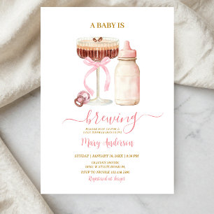 Blush Pink Baby Is Brewing Milk Bottle Baby Shower Invitation