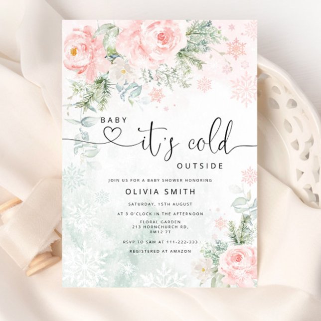 Blush pink Baby it's cold outside baby shower Invitation (Creator Uploaded)