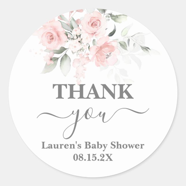 Blush Pink Baby Shower Girl Classic Round Sticker (Front)