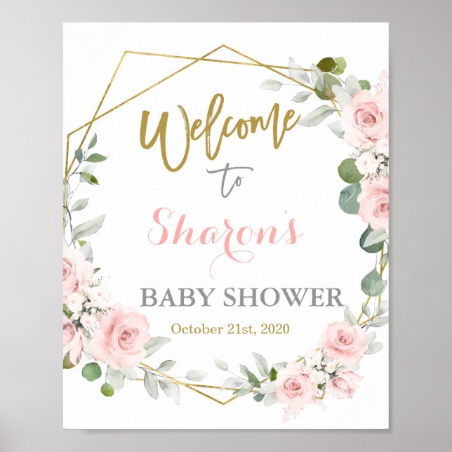 Blush pink Baby Shower girl welcome sign (Front)