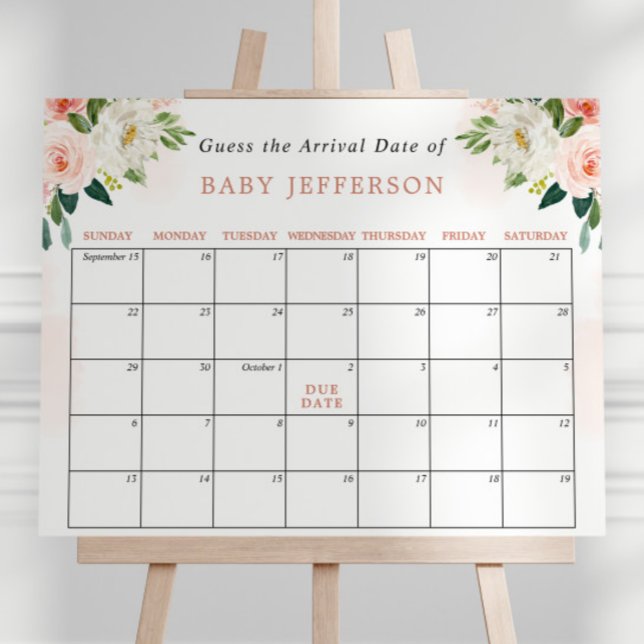 Blush Pink Baby Shower Guess Due Date Calendar Poster (Creator Uploaded)