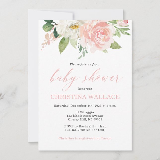 Blush Pink Baby Shower Invitations (Front)