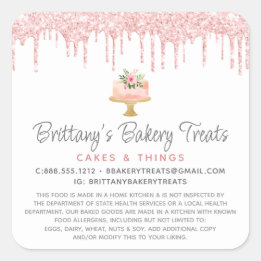 Blush Pink Bakery Cake Glitter Drips Dessert Legal Square Sticker