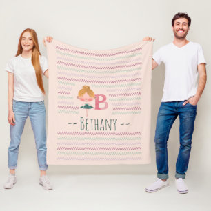 Blush Pink Ballerina Monogram B – Personalised Art Fleece Blanket