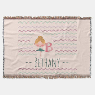 Blush Pink Ballerina Monogram B – Personalised Art Throw Blanket