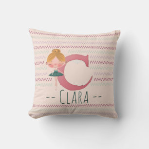 Blush Pink Ballerina Monogram C – Personalized Art Cushion