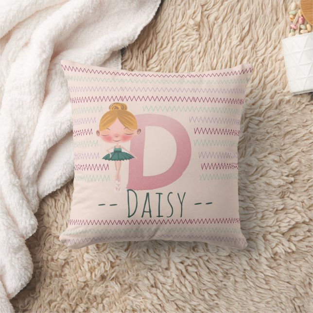 Blush Pink Ballerina Monogram D – Personalised Art Cushion (Blanket)
