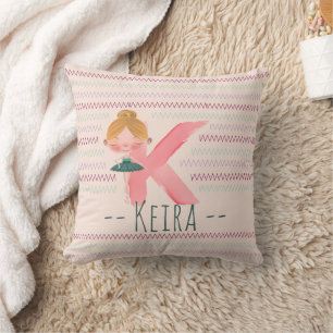 Blush Pink Ballerina Monogram K – Personalised Art Cushion