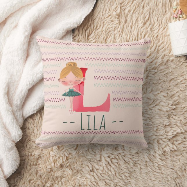 Blush Pink Ballerina Monogram L – Personalised Art Cushion (Blanket)