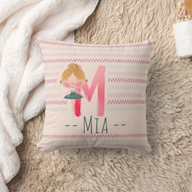 Blush Pink Ballerina Monogram M – Personalised Art Cushion (Blanket)