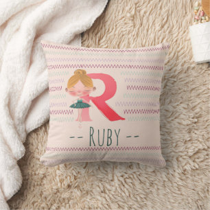 Blush Pink Ballerina Monogram R – Personalised Art Cushion