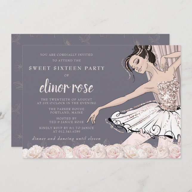 Blush Pink Ballerina Sweet 16 Party Invitation (Front/Back)