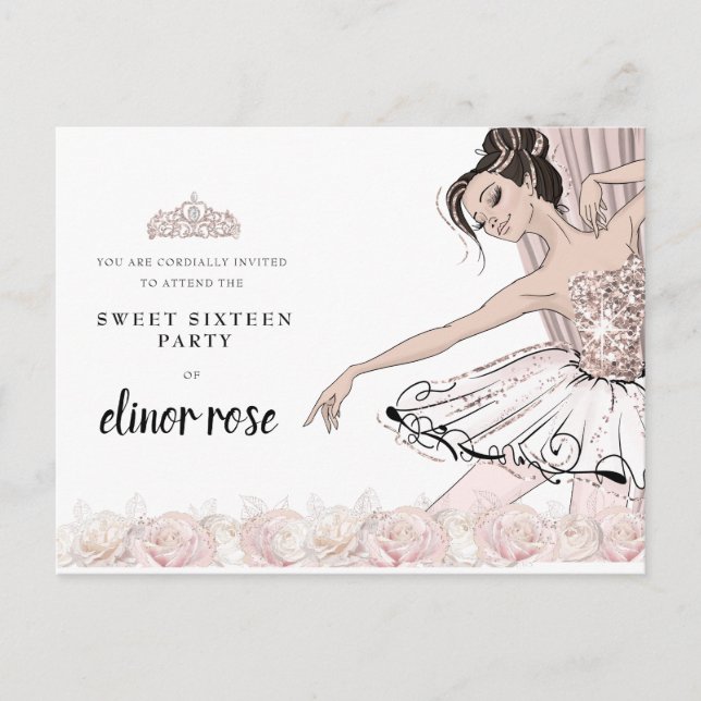 Blush Pink Ballerina Sweet 16 Party Invitation Postcard (Front)