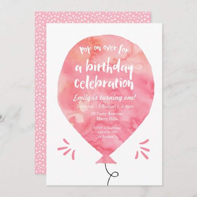 Blush Pink Balloon Birthday Invitation (Front/Back)
