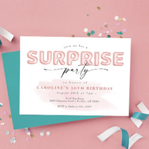 Blush Pink Balloon Surprise Birthday Party Invitation