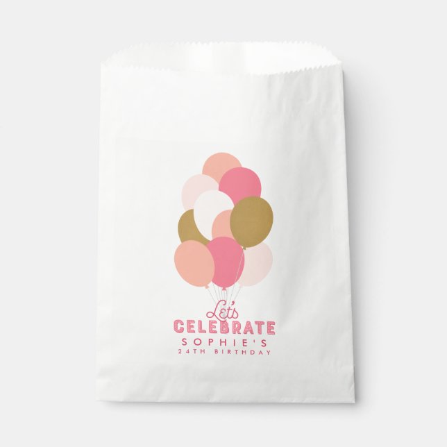Blush Pink Balloons Let's Celebrate Birthday Favour Bag (Front)