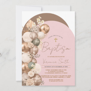 Blush Pink Baptism  Girl Balloon Invitation