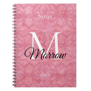 Blush Pink Batik Name and Year Monogrammed  Notebook