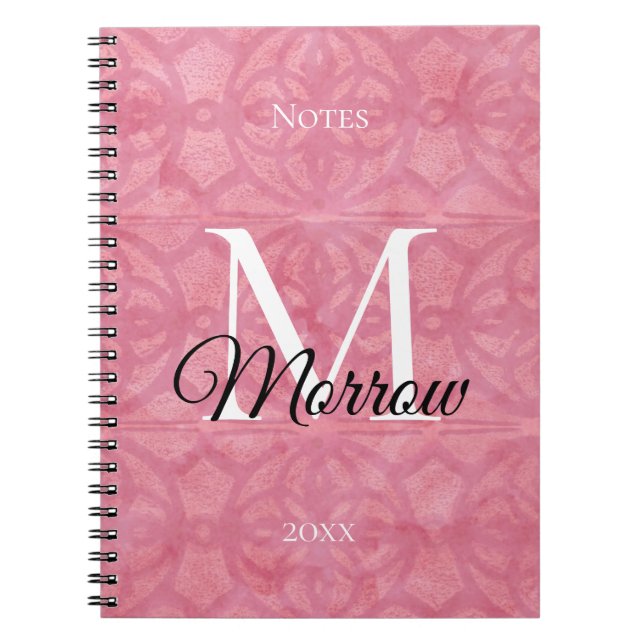 Blush Pink Batik Name and Year Monogrammed  Notebook (Front)