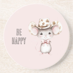 Blush Pink Be Happy Cowgirl Mouse Coaster