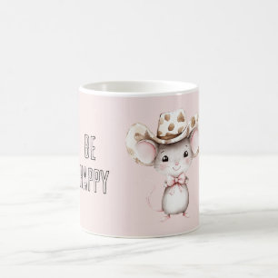 Blush Pink Be Happy Cowgirl Mouse Coffee Mug