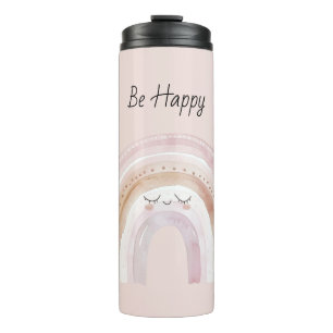Blush Pink Be Happy Rainbow with Eyelashes Thermal Tumbler