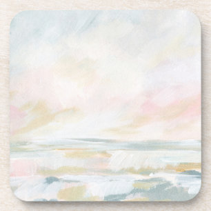 Blush Pink Beach Seascape Plastic Coaster