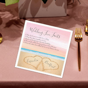 Blush Pink Beach Wedding 2 Hearts Sand Fun Facts Napkin