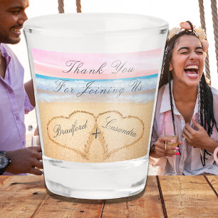 Blush Pink Beach Wedding Keepsake Hearts in Sand Shot Glass